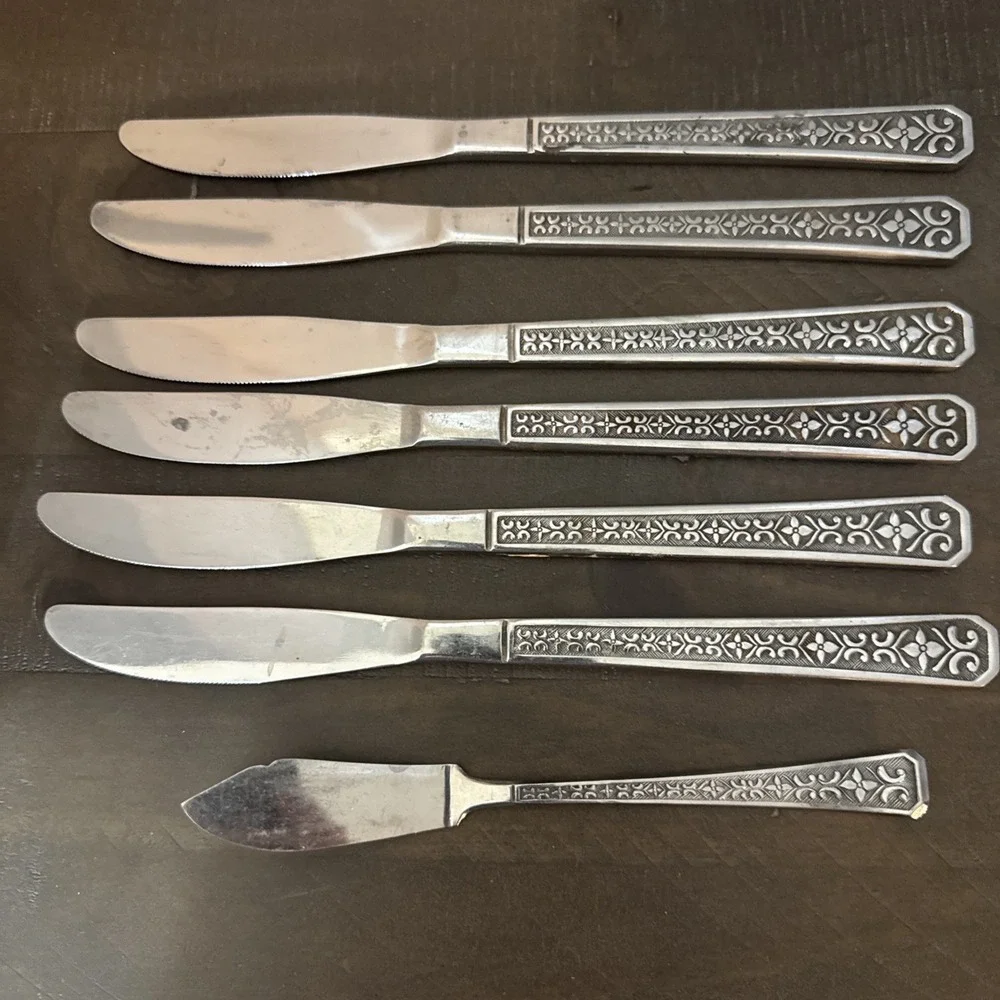 Interpur Flatware FLORENZ Knives Petal Flower Stainless Korea Vintage MCM-7 Pcs